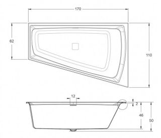 Акриловая ванна Riho Still Smart Fall B102009005 L заполнение через перелив 170х110см белый
